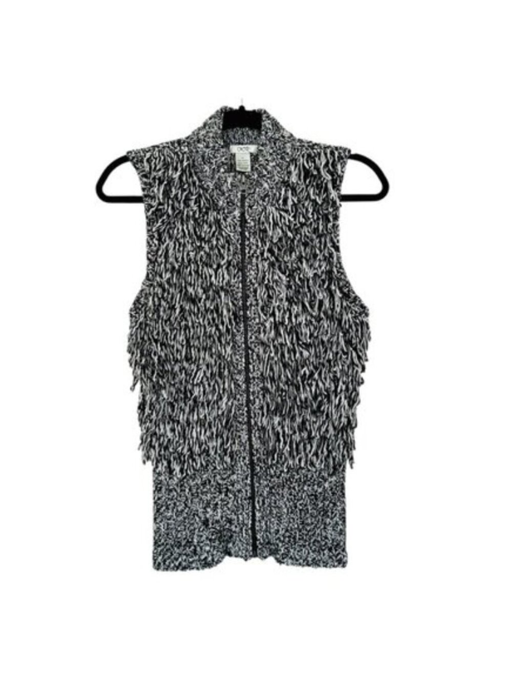 Caché Vintage Y2K Knit Shag Fringe Full Zip Vest